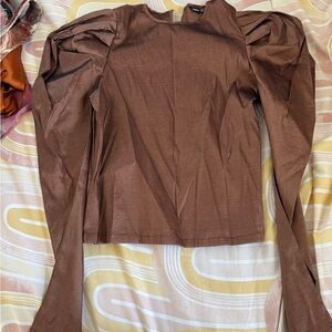SHEIN Brown Puff Sleeve Fitted Blouse